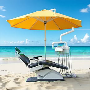 Dental Chair underneath a Beach Umbrella on the Beach-1