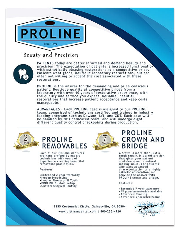 Proline Product Sales Sheet